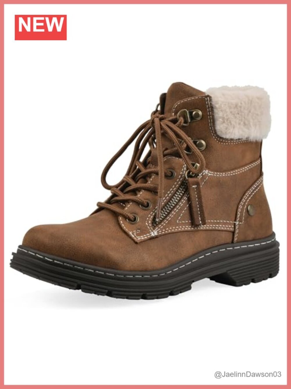 Women's Powell Cushioned Lace-Up City Hiker Ankle Bootie Faux Fur Zip